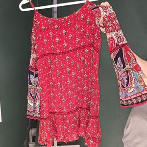 Patrons of Peace Tapestry Print Cold Shoulder Flowy Blouse Boho Size M